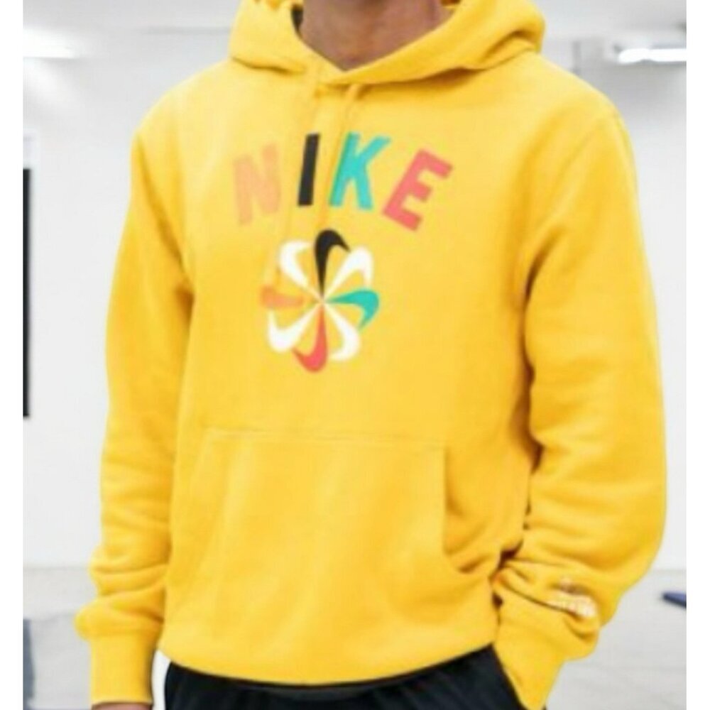 Nike Sweatshirt Evolution of the Swish Pinwheel Logo Yellow Long Sleeve Hooded M